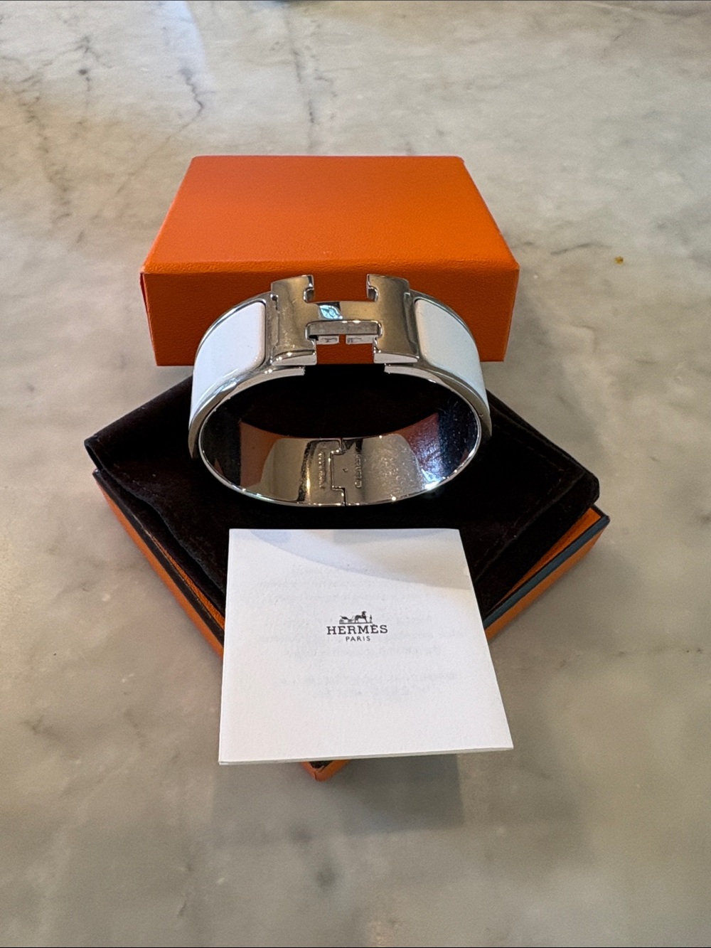 Hermes White Enamel Clic H Bracelet with Silver-Tone Hardware